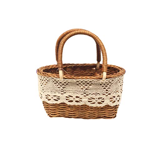 WSZJJ Hand-Woven Small Flower Basket Rattan Small Flower Basket Flower Basket Simulation Flower Basket