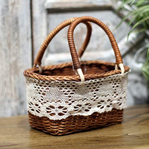 WSZJJ Hand-Woven Small Flower Basket Rattan Small Flower Basket Flower Basket Simulation Flower Basket