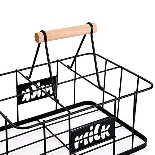 Bekith Milk Bottle Holder, Wire Metal Doorstep Milk Crate, Rustic Farmhouse Wire Bottle Carrier, 6 Bottle Holder, 11.4" L x 7.9" W x 5.1" H