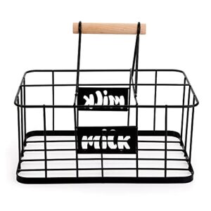 Bekith Milk Bottle Holder, Wire Metal Doorstep Milk Crate, Rustic Farmhouse Wire Bottle Carrier, 6 Bottle Holder, 11.4" L x 7.9" W x 5.1" H