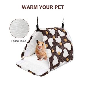 Petmolico Hamster Hammocks Tent Bed, Warm Plush Guinea Pig Bedding Hut Shed Hideout Sleeping Cage Nest Accessories for Guinea Pig Ferret Hedgehog Squirrel Chinchilla, Large, Coffee