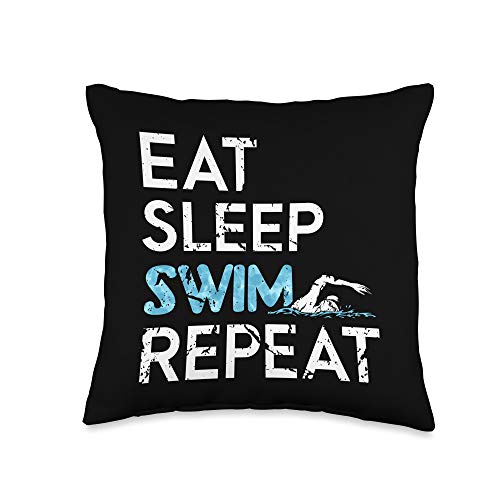 Funny Swimming Gift Idea Swimmer Lover Eat Sleep Swim Repeat Throw Pillow, 16x16, Multicolor