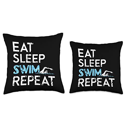 Funny Swimming Gift Idea Swimmer Lover Eat Sleep Swim Repeat Throw Pillow, 16x16, Multicolor