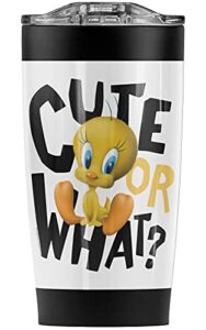 logovision looney tunes tweety cute or what stainless steel tumbler 20 oz coffee travel mug/cup, vacuum insulated & double wall with leakproof sliding lid | great for hot drinks and cold beverages