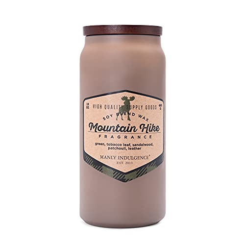 Manly Indulgence Mountain Hike Scented Jar Candle, Adventure Collection, Grey, 15 oz - Up to 60 Hours Burn