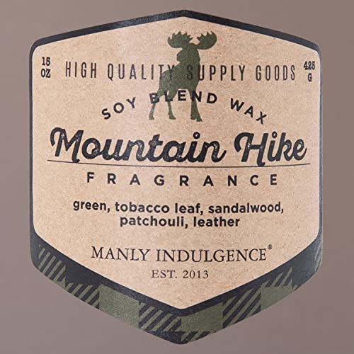 Manly Indulgence Mountain Hike Scented Jar Candle, Adventure Collection, Grey, 15 oz - Up to 60 Hours Burn