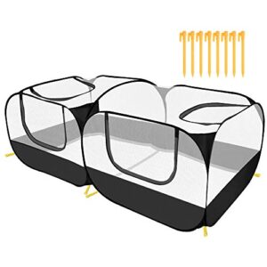 slowton small animals playpen, portable large chicken run coop with breathable transparent mesh walls foldable pet cage tent with 4 zipper doors for puppy rabbits outdoor yard (no bottom)
