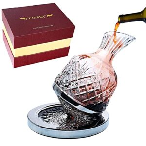 paysky spinning wine decanter, 45 oz crystal rotating wine decanter with gift box, for wedding gift, birthday, banquet, supper