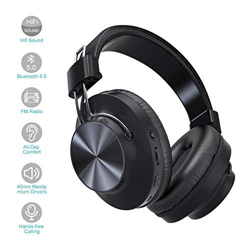 Nia Bluetooth 5.0 Over- Ear Wireless Headphones 30 Hours Battery, FM Radio, MP3 Player, Micro SD/TF with 40mm Deep Bass Drivers, Premium Microphone Built-in Headset, Foldable, Comfortable, Mowing