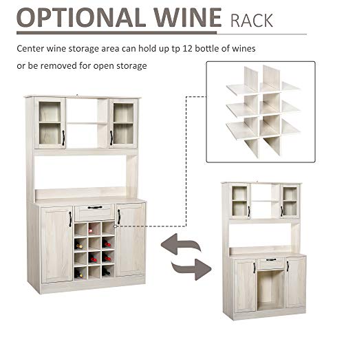 HOMCOM Kitchen Buffet with Hutch Cupboard with Utility Drawer, 4 Door Cabinets, and Optional 12-Bottle Wine Storage, White