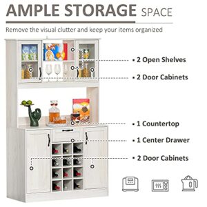 HOMCOM Kitchen Buffet with Hutch Cupboard with Utility Drawer, 4 Door Cabinets, and Optional 12-Bottle Wine Storage, White