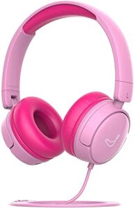vinamass kids headphones, toddler headphones with decorative cat ear, 85db/94db safe volume limit, for kids, boys, girls, audio sharing, foldable wired children headphones(pink)