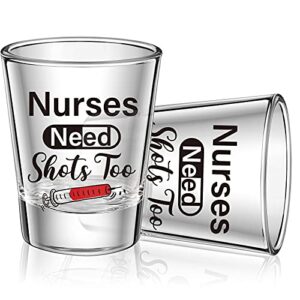 nurse need shots too, funny glass gift for women and male nurses mom sister or friend present for nursing school student graduation nurses day party 2 oz (2 pieces,2.36 x 1.97 inches)