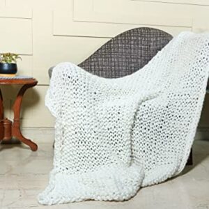 Chunky Knit Throw Blanket - Hand Made - Acrylic & Wool Boho Blankets for Chair, Sofa, Bed & Home Decorations - Warm Cover - Decorative Furnishings - 50’’ x 70’’ - Ivory – Woven.St