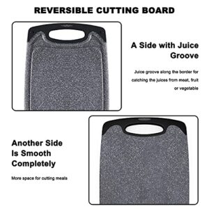 Viretang Plastic Cutting Board, 3 Pieces Dishwasher Safe Cutting Boards for Kitchen with Juice Grooves, Easy Grip Handle, Non-Slip, with Grinding Area for Grinding Garlic and Ginger（Dark Grey）