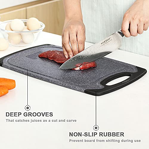 Viretang Plastic Cutting Board, 3 Pieces Dishwasher Safe Cutting Boards for Kitchen with Juice Grooves, Easy Grip Handle, Non-Slip, with Grinding Area for Grinding Garlic and Ginger（Dark Grey）