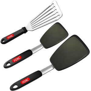 silicone spatula, forc 3 pack 600°f heat resistant bpa free nonstick cookware dishwasher safe flexible sturdy nonporous spatula set, rubber spatula for flipping eggs, steak, burgers, crepes,black