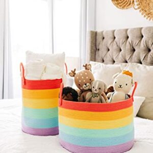 OrganiHaus Storage Basket for Rainbow Classroom Decor | Throw Blanket Basket for Living Room | Laundry Storage Organizer | Toy Basket Storage for Kids | Hamper for Baby Rainbow Nursery Decor - 20x13