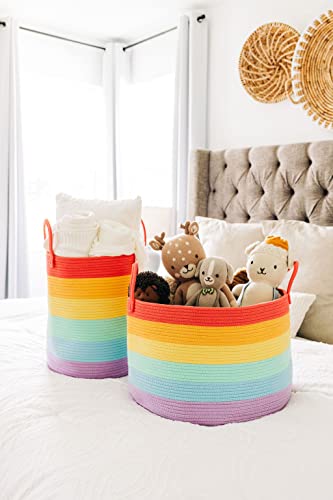 OrganiHaus Storage Basket for Rainbow Classroom Decor | Throw Blanket Basket for Living Room | Laundry Storage Organizer | Toy Basket Storage for Kids | Hamper for Baby Rainbow Nursery Decor - 20x13