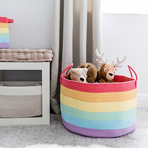 OrganiHaus Storage Basket for Rainbow Classroom Decor | Throw Blanket Basket for Living Room | Laundry Storage Organizer | Toy Basket Storage for Kids | Hamper for Baby Rainbow Nursery Decor - 20x13