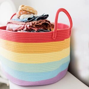 OrganiHaus Storage Basket for Rainbow Classroom Decor | Throw Blanket Basket for Living Room | Laundry Storage Organizer | Toy Basket Storage for Kids | Hamper for Baby Rainbow Nursery Decor - 20x13