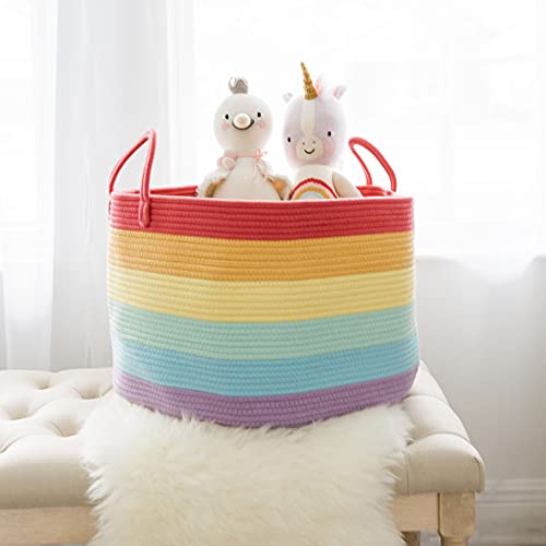 OrganiHaus Storage Basket for Rainbow Classroom Decor | Throw Blanket Basket for Living Room | Laundry Storage Organizer | Toy Basket Storage for Kids | Hamper for Baby Rainbow Nursery Decor - 20x13
