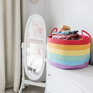 OrganiHaus Storage Basket for Rainbow Classroom Decor | Throw Blanket Basket for Living Room | Laundry Storage Organizer | Toy Basket Storage for Kids | Hamper for Baby Rainbow Nursery Decor - 20x13