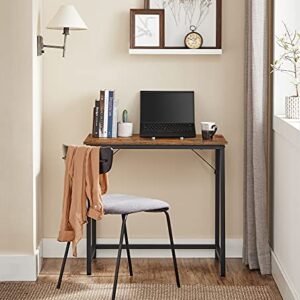 VASAGLE 31.5-Inch Computer Writing Desk, Home Office Small Study Workstation, Industrial Style PC Laptop Table, Steel Frame, Rustic Brown + Black