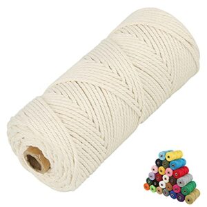 45 color options macrame cord 2mm/3mm/4mm/5mm/6mmx109 yards macrame cotton cord, 4 ply twisted macrame yarn, natural cotton cord perfect macrame supplies diy crafts cord (natural white)