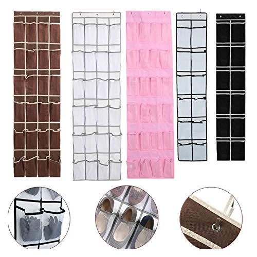 AVEO Shoe Rack 12/24 Pocket Large Mesh Cloth Box Storage Hanging Bag Wall-Mounted Sundries Organizer Holder Shoes Slippers Storage Bag Shoe Cabinet (Color : Black 12grid)