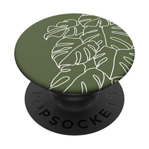 monstera leaf botanical tropical plant olive khaki green popsockets popgrip: swappable grip for phones & tablets