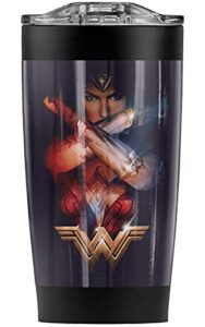 logovision wonder woman movie arms crossed stainless steel tumbler 20 oz coffee travel mug/cup, vacuum insulated & double wall with leakproof sliding lid | great for hot drinks and cold beverages
