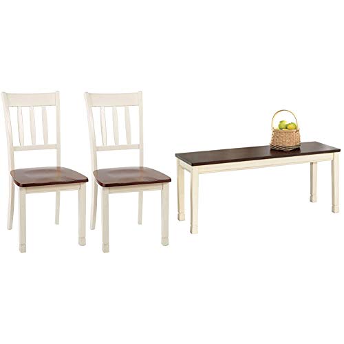 Signature Design by Ashley Whitesburg Dining Room Chair Set of 2, Brown/Cottage White & Design by Ashley Whitesburg Dining Room Bench, Brown/Cottage White