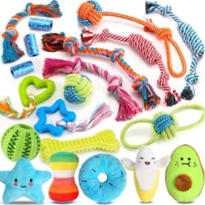zeaxuie 20 pack luxury dog chew toys for puppy, cute small dog toys with ropes puppy chew toys, treat ball and squeaky puppy toys for teething