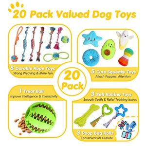 Zeaxuie 20 Pack Luxury Dog Chew Toys for Puppy, Cute Small Dog Toys with Ropes Puppy Chew Toys, Treat Ball and Squeaky Puppy Toys for Teething