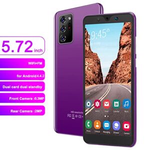 5.72in HD Full Screen Smart Phone, Note30 Plus Unlocked Smartphones, Dual Cards Dual Standby, 512MB+4GB Cell Phones, for Android 4.4.2, Support WiFi +BT+FM (Violet)