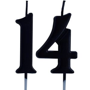 black 14th birthday candle, number 14 years old candles cake topper, boy or girl party decorations, supplies
