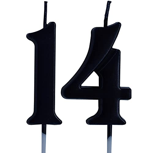 Black 14th Birthday Candle, Number 14 Years Old Candles Cake Topper, Boy Or Girl Party Decorations, Supplies