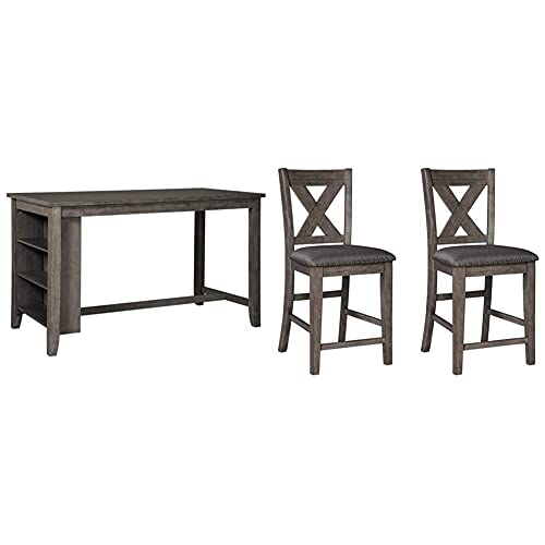 Signature Design by Ashley Caitbrook Counter Height Dining Room Table, Gray & Design by Ashley Caitbrook Upholstered Barstool, 2 Count