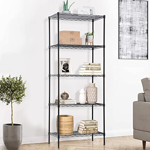 5-Tier Wire Shelving Unit Storage Shelves Heavy Duty Metal Shelf 24"L x 14"W x 60"H Utility Steel Organizer Rack NSF Garage Shelving with Leveling Feet for Kitchen, Garage, Bathroom, Laundry, Black