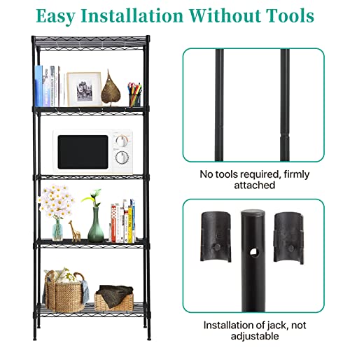 5-Tier Wire Shelving Unit Storage Shelves Heavy Duty Metal Shelf 24"L x 14"W x 60"H Utility Steel Organizer Rack NSF Garage Shelving with Leveling Feet for Kitchen, Garage, Bathroom, Laundry, Black