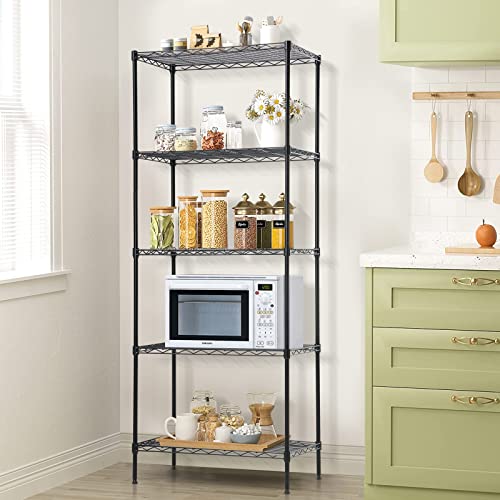 5-Tier Wire Shelving Unit Storage Shelves Heavy Duty Metal Shelf 24"L x 14"W x 60"H Utility Steel Organizer Rack NSF Garage Shelving with Leveling Feet for Kitchen, Garage, Bathroom, Laundry, Black