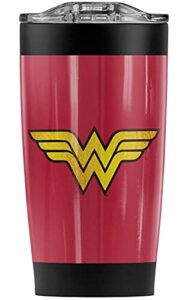 wonder woman distressed logo stainless steel tumbler 20 oz coffee travel mug/cup, vacuum insulated & double wall with leakproof sliding lid | great for hot drinks and cold beverages