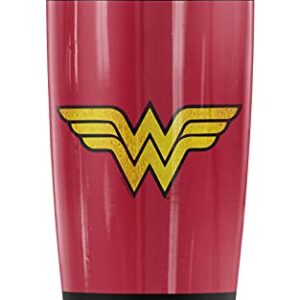 Wonder Woman Distressed Logo Stainless Steel Tumbler 20 oz Coffee Travel Mug/Cup, Vacuum Insulated & Double Wall with Leakproof Sliding Lid | Great for Hot Drinks and Cold Beverages