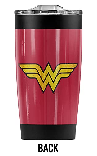 Wonder Woman Distressed Logo Stainless Steel Tumbler 20 oz Coffee Travel Mug/Cup, Vacuum Insulated & Double Wall with Leakproof Sliding Lid | Great for Hot Drinks and Cold Beverages