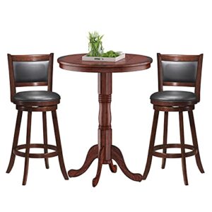 giantex 3 pcs pub table set, wooden pub pedestal side table w/stable base, 360 degrees swivel bar stool, modern round bar table and stools for living room small space restaurant dining room