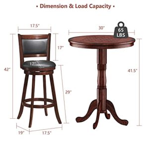 Giantex 3 Pcs Pub Table Set, Wooden Pub Pedestal Side Table w/Stable Base, 360 Degrees Swivel Bar Stool, Modern Round Bar Table and Stools for Living Room Small Space Restaurant Dining Room