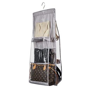 vercord hanging purse organinzer handbag tote hanger closet dustproof storage bag with six pockets light gray