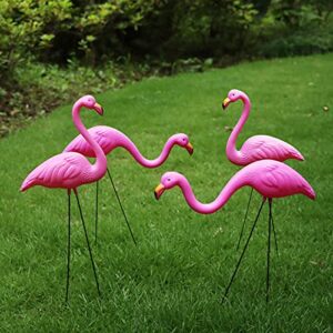 JOYIN Set of 2 Small Pink Flamingo Yard Ornament Stakes Mini Lawn Plastic Flamingo Statue with Metal Legs for Sidewalks, Outdoor Garden Decoration, Luau Party, Beach, Tropical Party Decor, 2 Styles