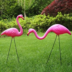 JOYIN Set of 2 Small Pink Flamingo Yard Ornament Stakes Mini Lawn Plastic Flamingo Statue with Metal Legs for Sidewalks, Outdoor Garden Decoration, Luau Party, Beach, Tropical Party Decor, 2 Styles